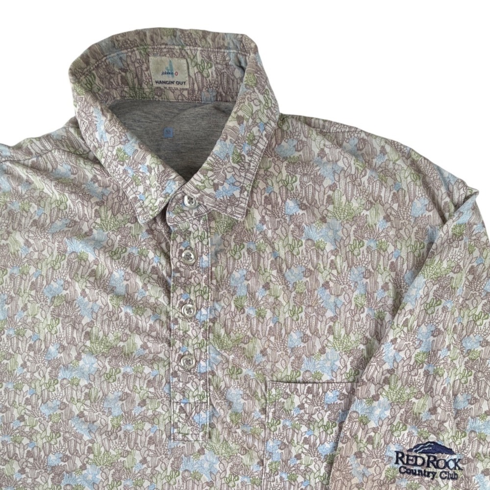 Johnnie-O Mens Cactus Print Polo Shirt Medium Red Rock Country Club Hangin Out